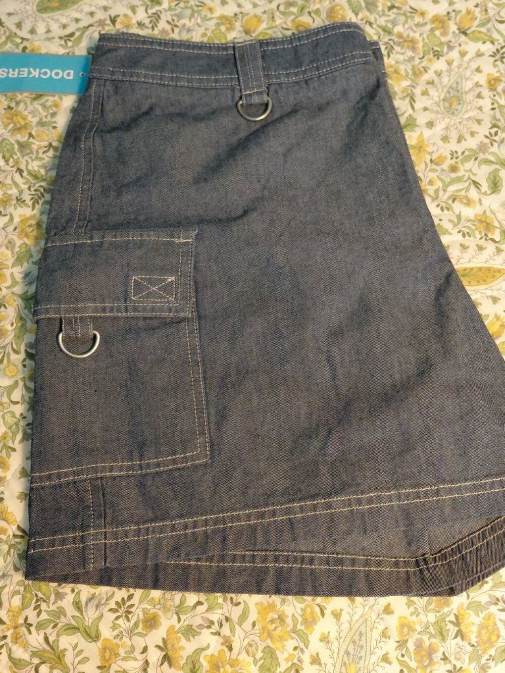 Dockers shorts size 12 Petite.  Deep Blue/gray color, nice light weight denim.